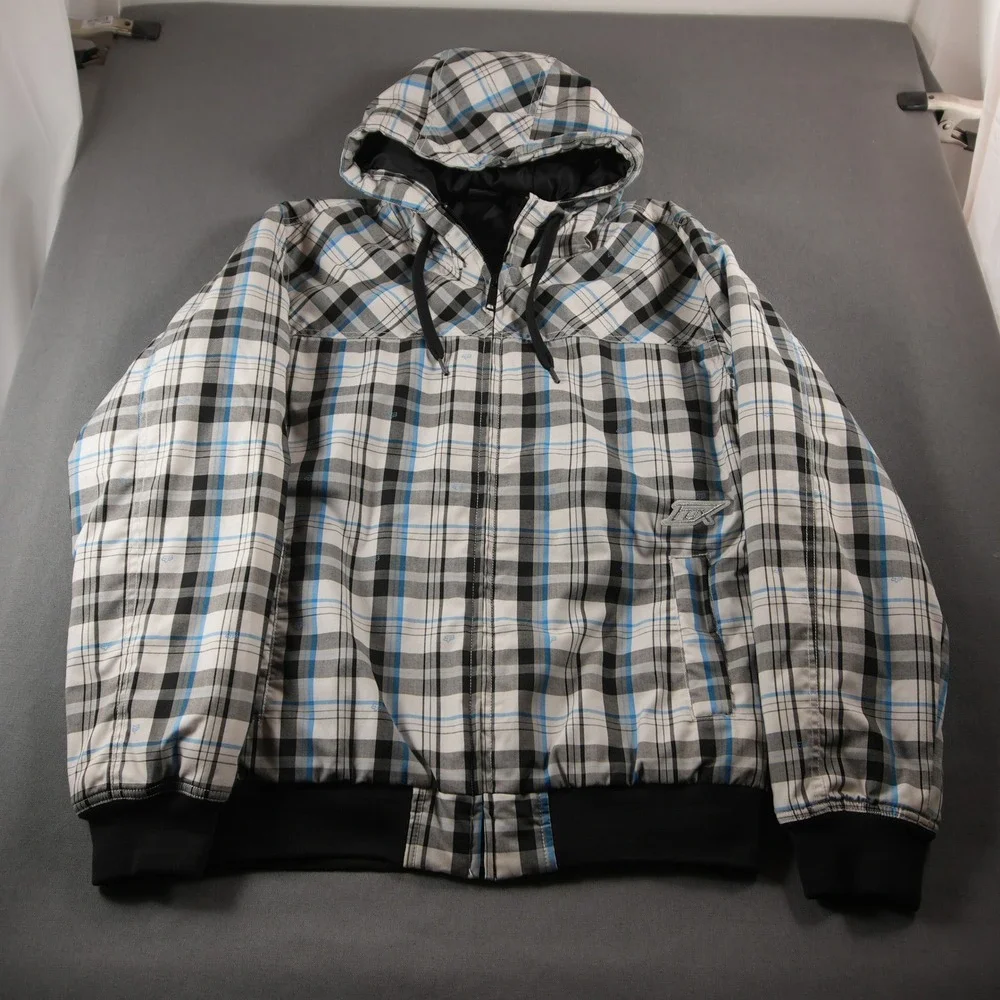 VTG Y2K Fox Racing Plaid Skate BMX Hooded Insulated Men Jacket L Snow Sport Snow
